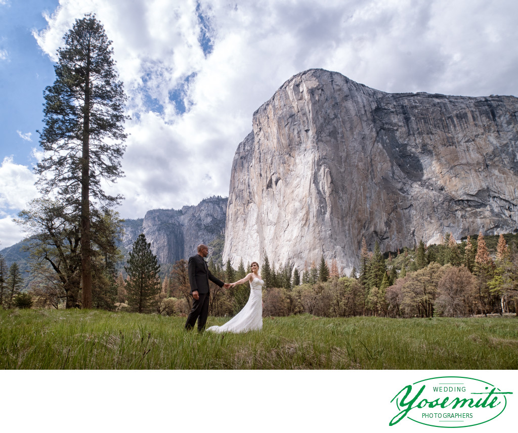 Bride And Groom In Front Of El Capitan On Wedding Day
