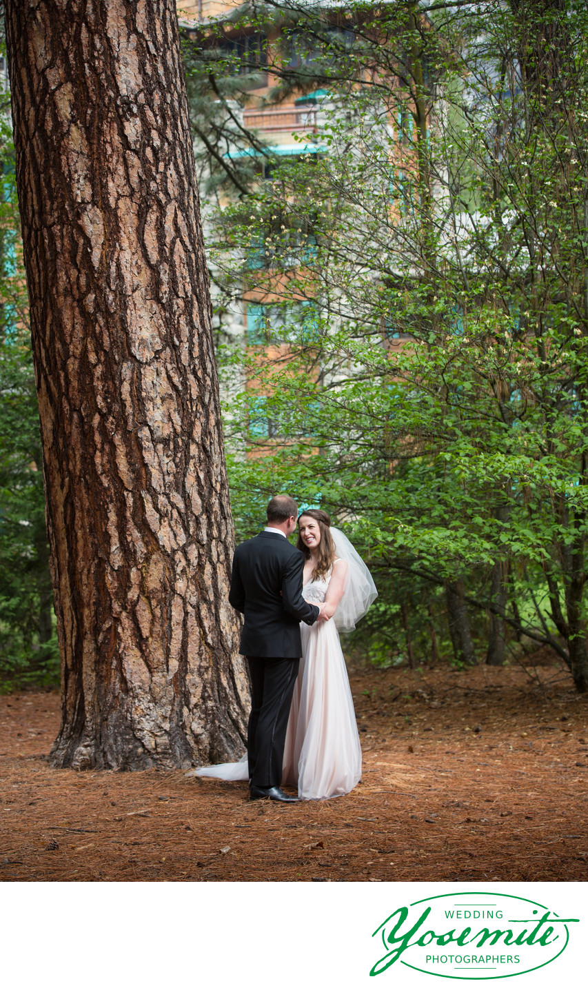 Bride And Groom After First Look at Majestic Yosemite Hotel