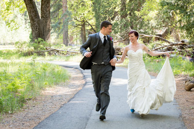 Yosemite Wedding: Bride & Groom's Joyful Run