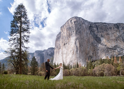 Bride And Groom In Front Of El Capitan On Wedding Day