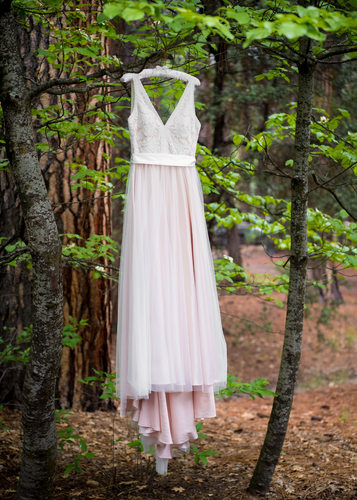 Bride's Pink Dress Hangs From Tree in Yosemite
