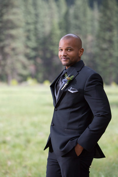 Groom Portrait in Meadow at Ahwahnee