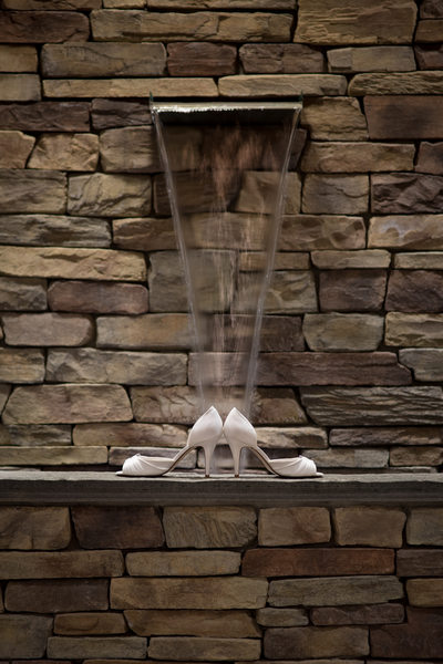 Wedding Shoes In Front Of Fountain At Tenaya Lodge