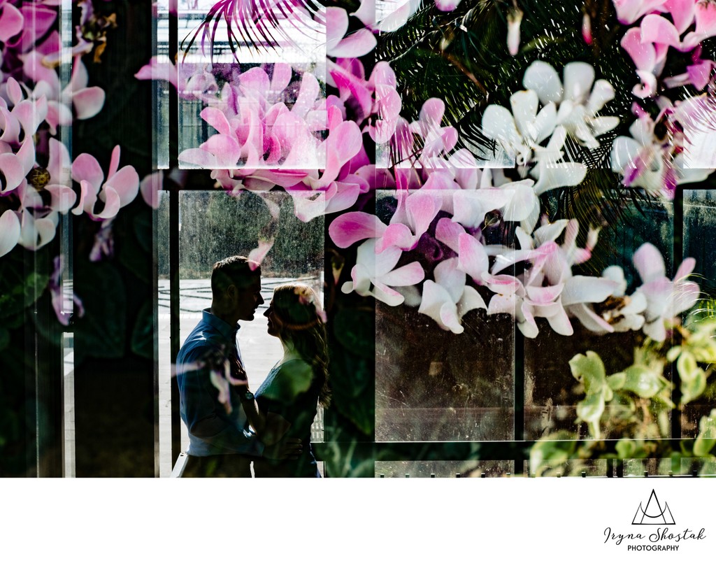 Engagement portraits at Longwood Gardens in winter