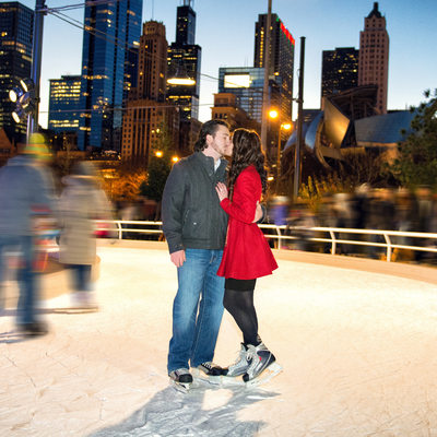 Ice Skating Rink Engagement Wedding Portrait in Chicago