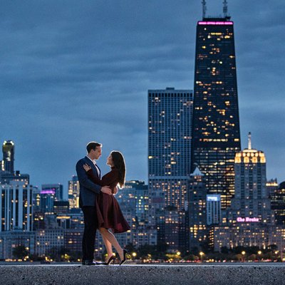 nighttime engagement photos in chicago