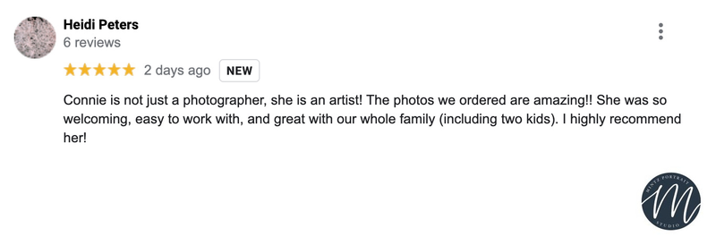 Google review for Mintz Portrait for Peters