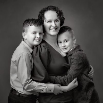 Mother and two sons Portrait in BW