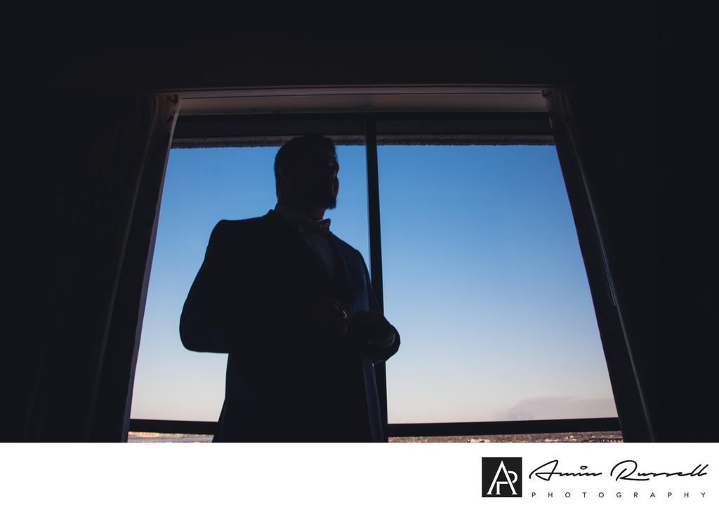 Groom portrait at Hilton on the River
