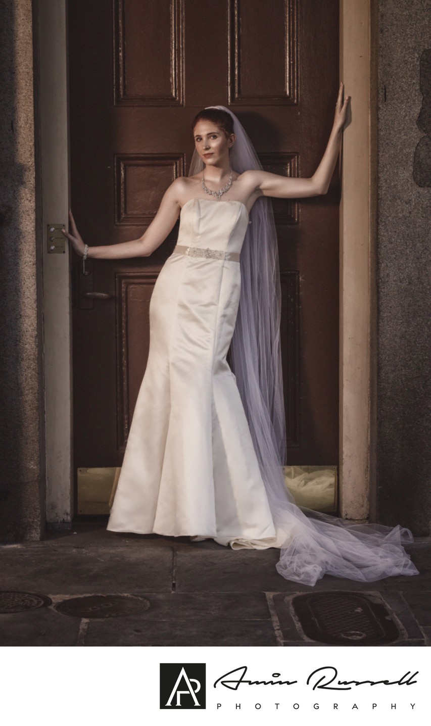Just a bride and a French Quarter Door 