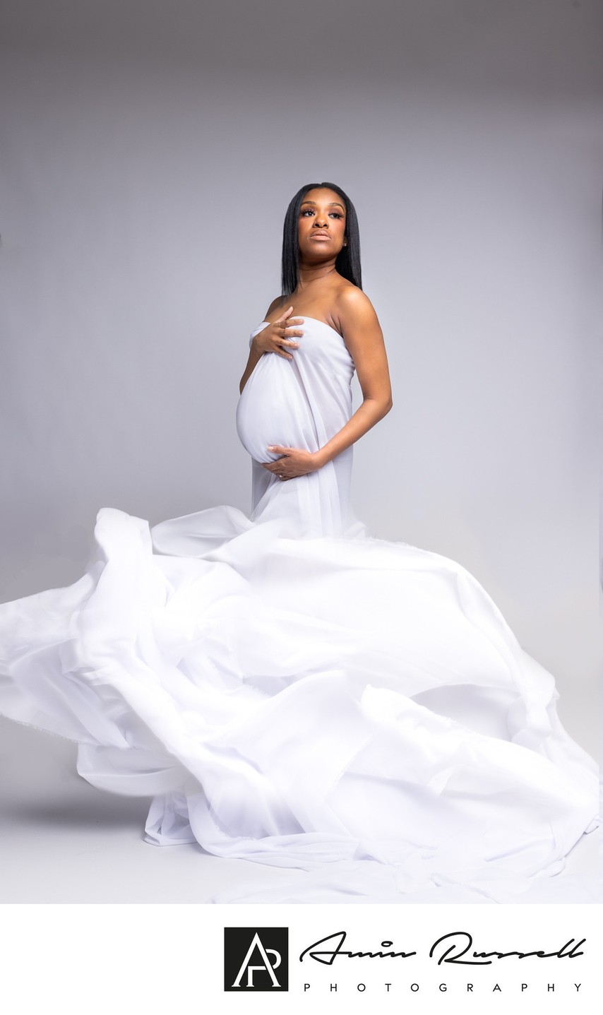 Maternity portrait with all white theme