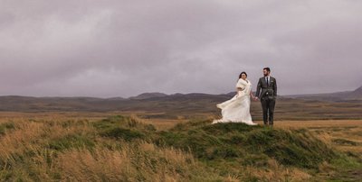 Wedding couple on the hills of Iceland