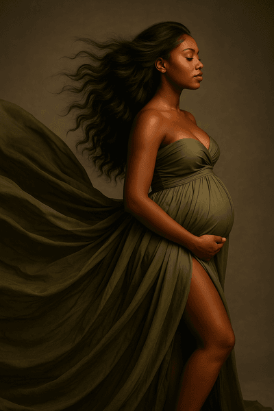 Warm green maternity portrait