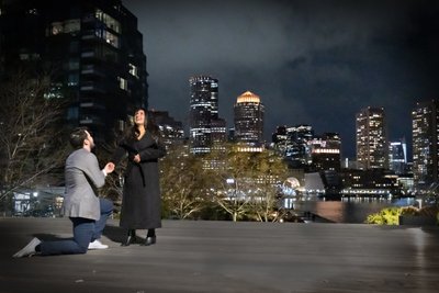 Nighttime Proposal Engagement Photos Boston Massachusetts