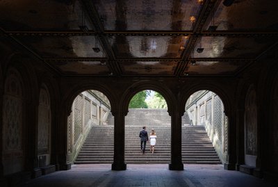 Central Park Engagement Photoshoot: Minton Tiles at Bethesda Arcade