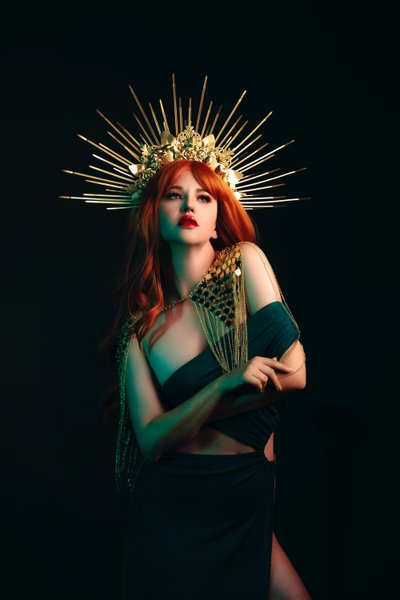 Boudoir Photographer Editorial Portrait With Crown and Dramatic Lighting