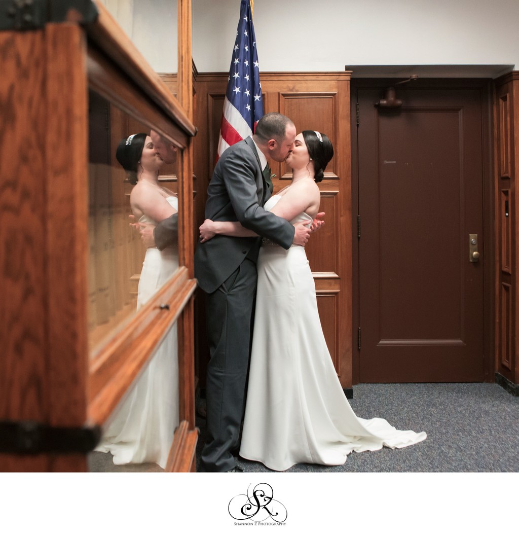 Milwaukee Courthouse Wedding: First Kiss