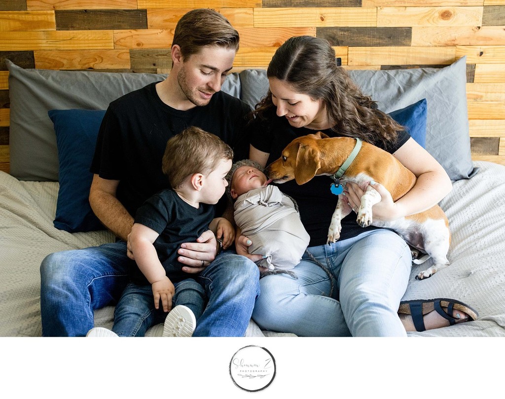 Family with Pets : In Home Newborn Photos