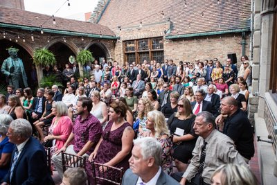 Ceremony in Courtyard: Historic Pabst Brewery Wedding