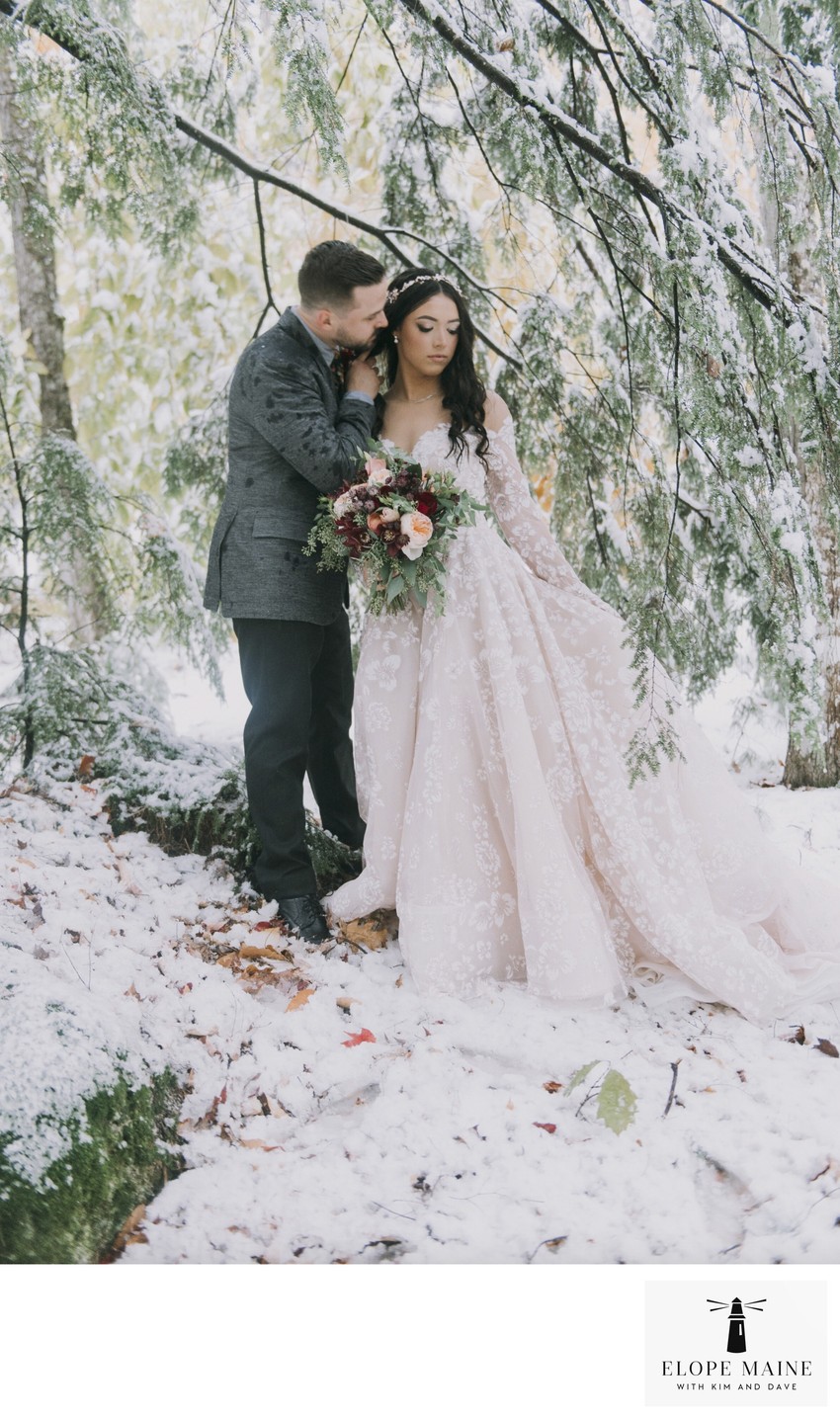 Maine Elopement Photographer in Maine in the Snow