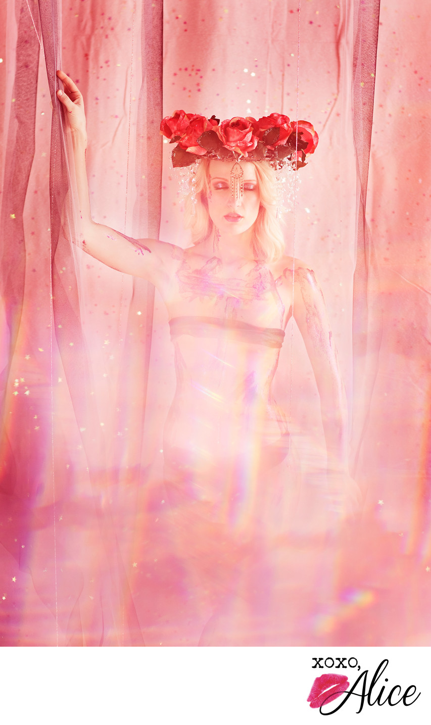 gorgeous fantasy boudoir photographs floral headpiece