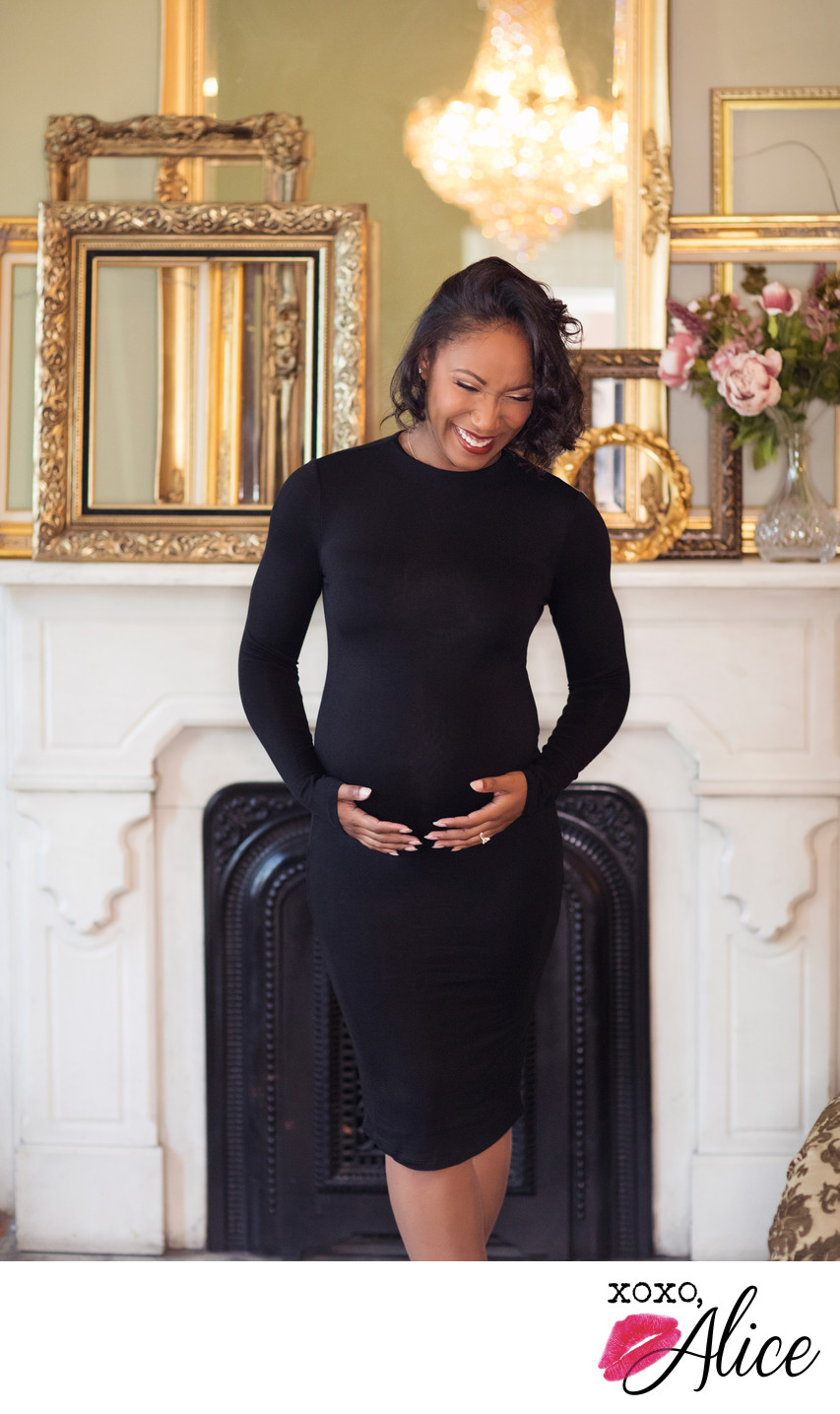 laughing expectant mother luxury studio photography