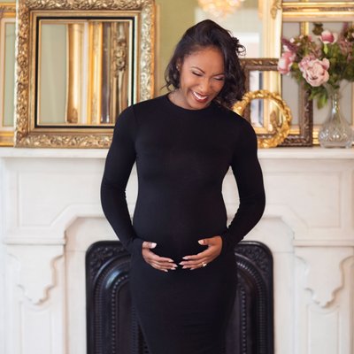 laughing expectant mother luxury studio photography