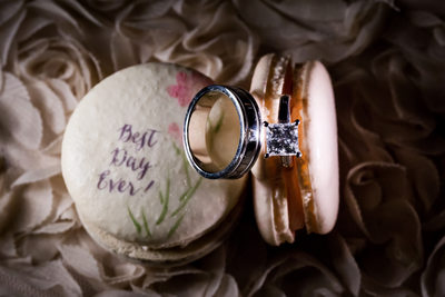 wedding ring in macaron