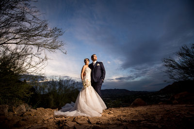 dramatic wedding photos in Scottsdale at the Sanctuary