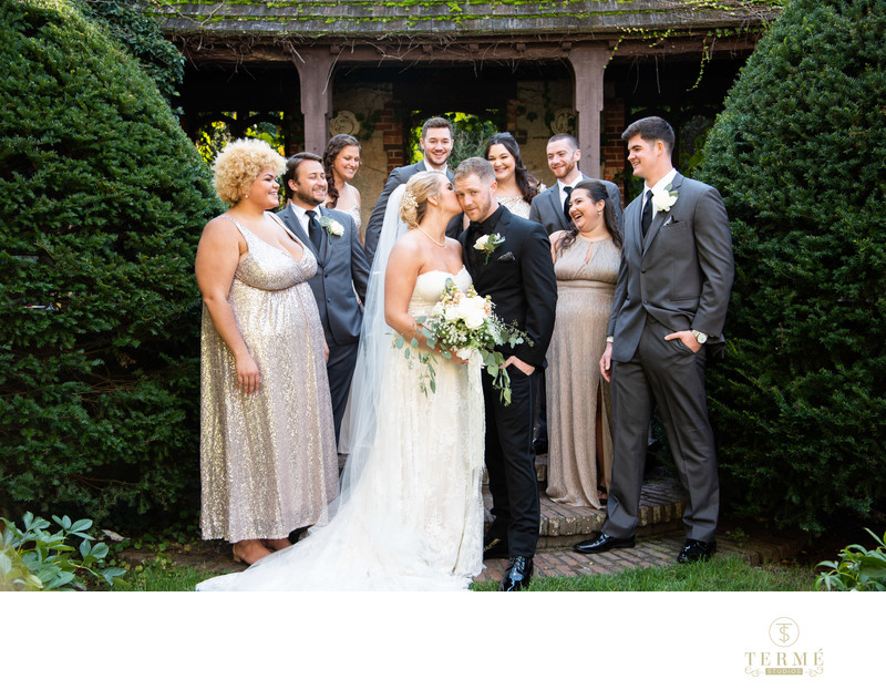 Wedding Part portrait at Higgins House at WPI