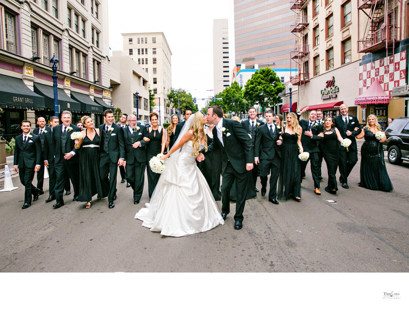 Huge bridal party photo US Grant Hotel