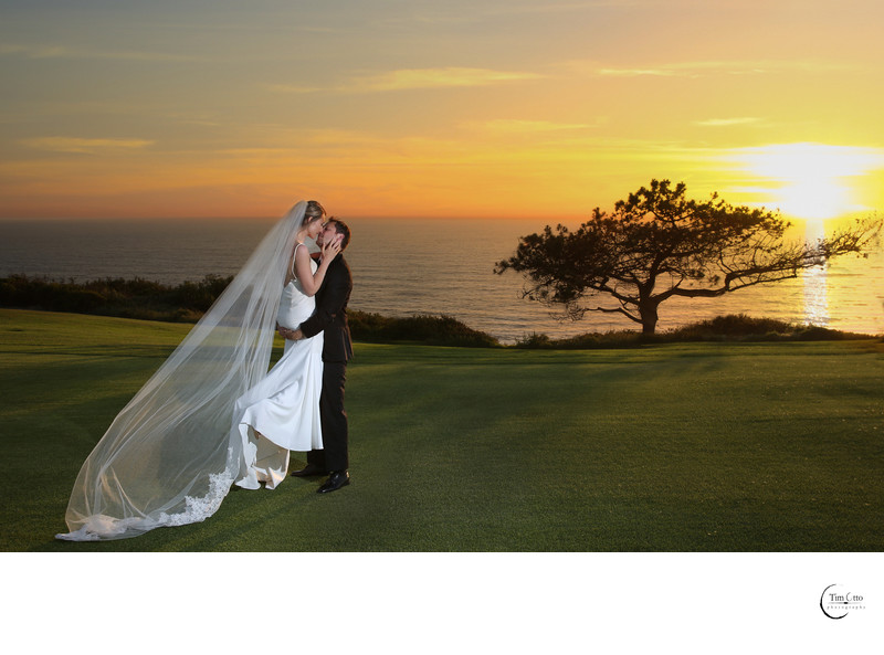 Torrey PInes Sunset of bride and groom