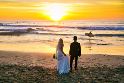 Sunset Bride and Groom at Del Mar Beach
