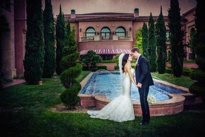 Bride and Groom Fairmont Grand del Mar Reflection Pool