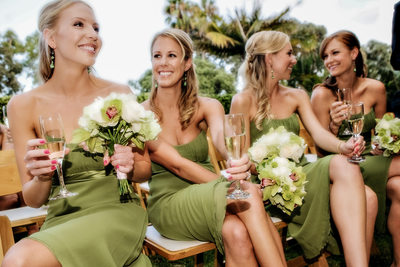 Brides maids toast after ceremony Bahia hot