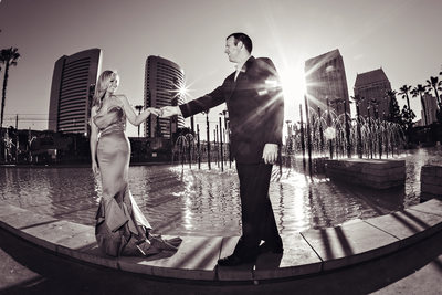 Downtown Fountain Engagement Photo