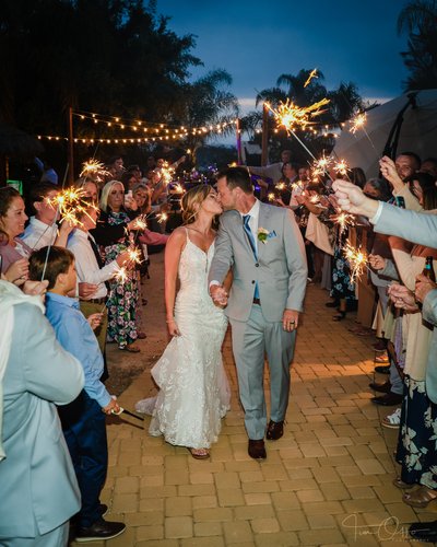 Bride and groom and sparklers