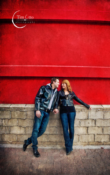 Red Wall Engagement Photo Shoot Downtown SD