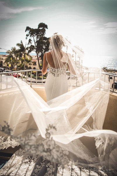 bride with veil in the wind