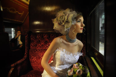 Bride in a Vintage Train