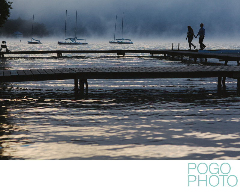 Sunrise lake engagement session in Vermont