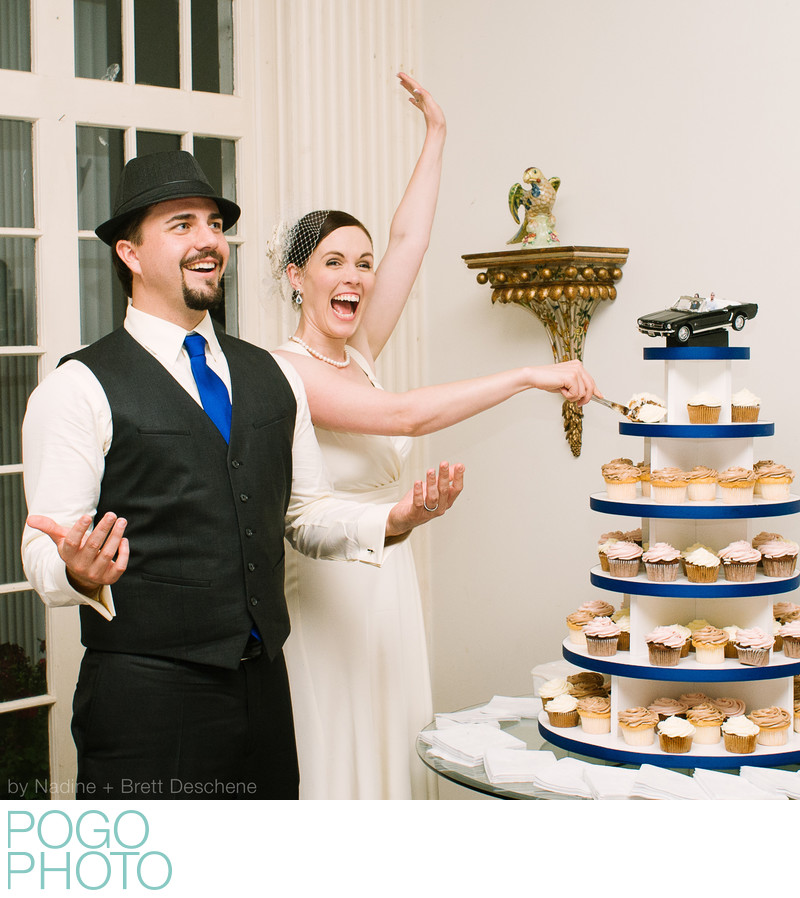 The Pogo Wedding: cutting cupcakes at our reception