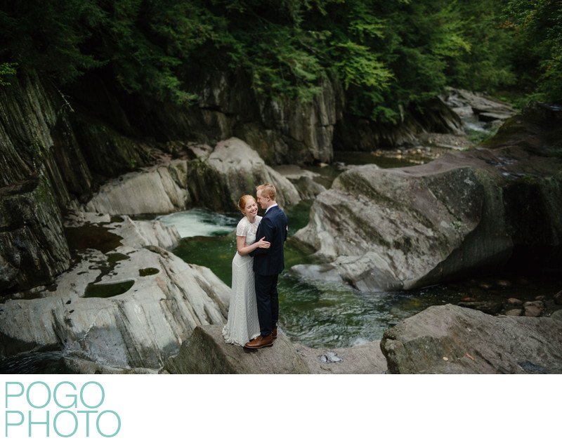 Waterbury VT Photographers with Couple at Warren Falls