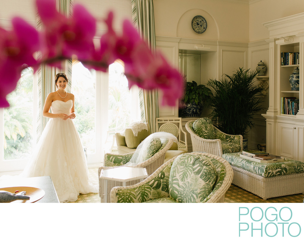 Bride in beautiful getting ready space at Old Palm