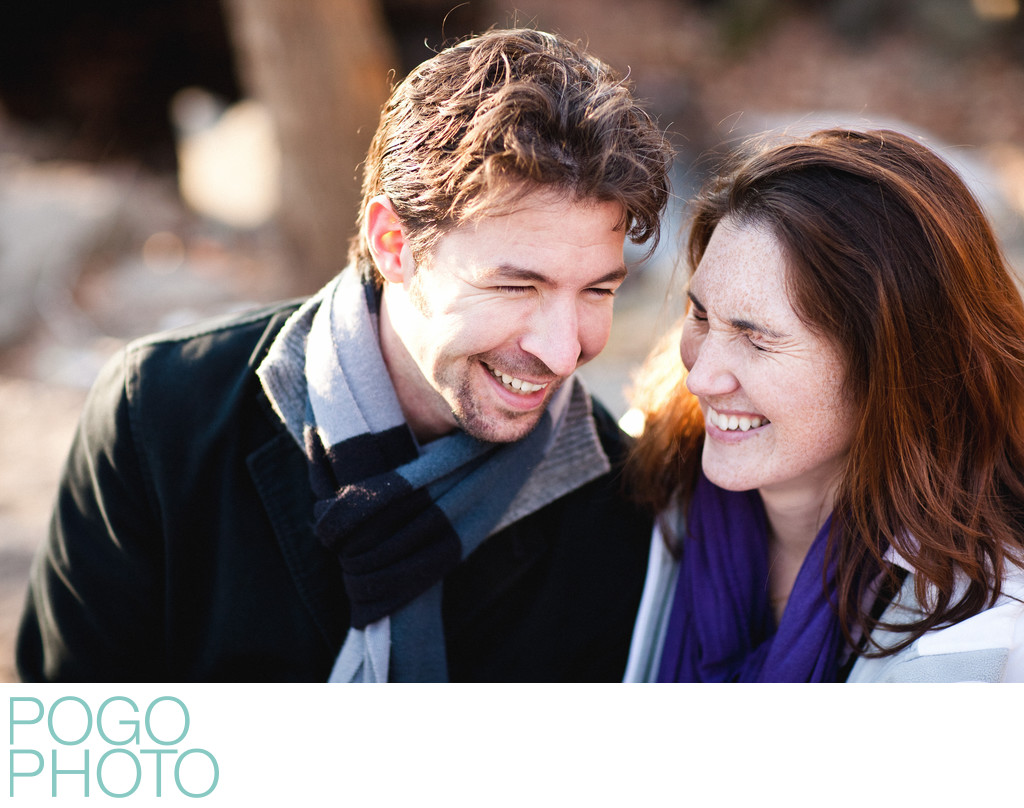 Laughing engagement portraits in Central Park