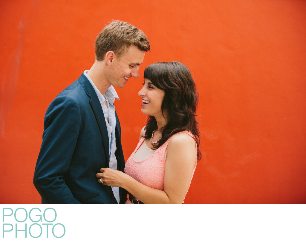 Colorful Miami Engagement Session with Laughing Couple