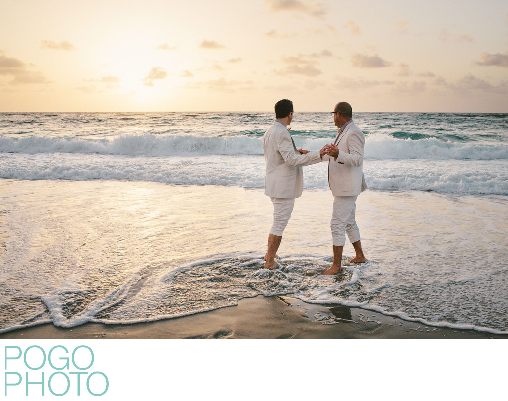 Same Sex Wedding Photo at Sunrise on Palm Beach Island
