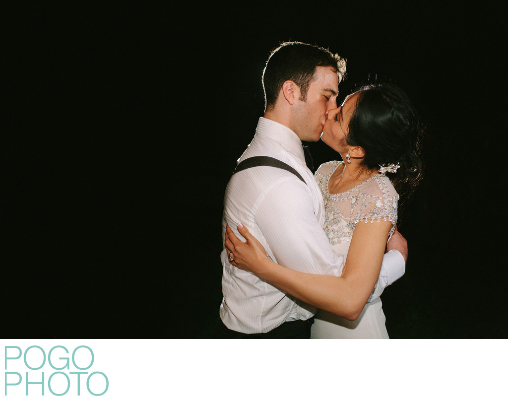 Theatrical Kiss Photograph at Outdoor Reception, Miami