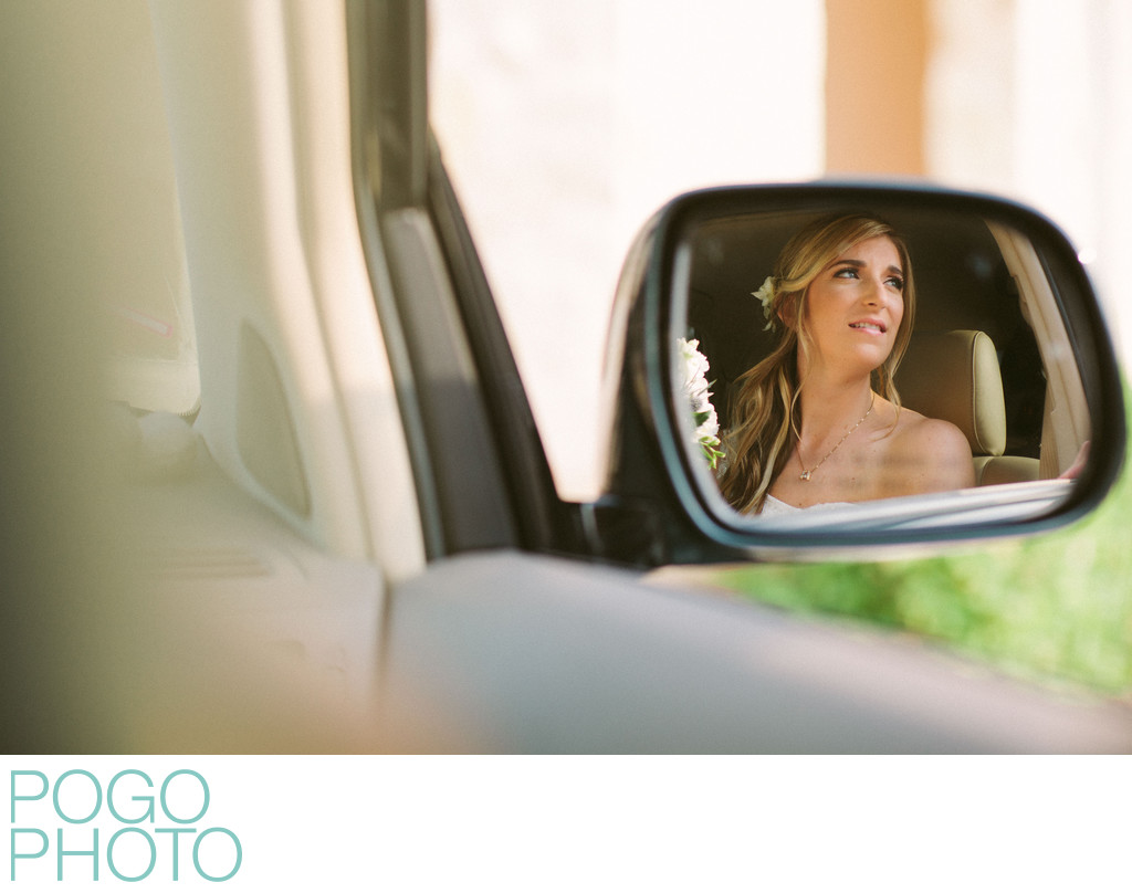 Excited Bride in Car Mirror Headed to First Look