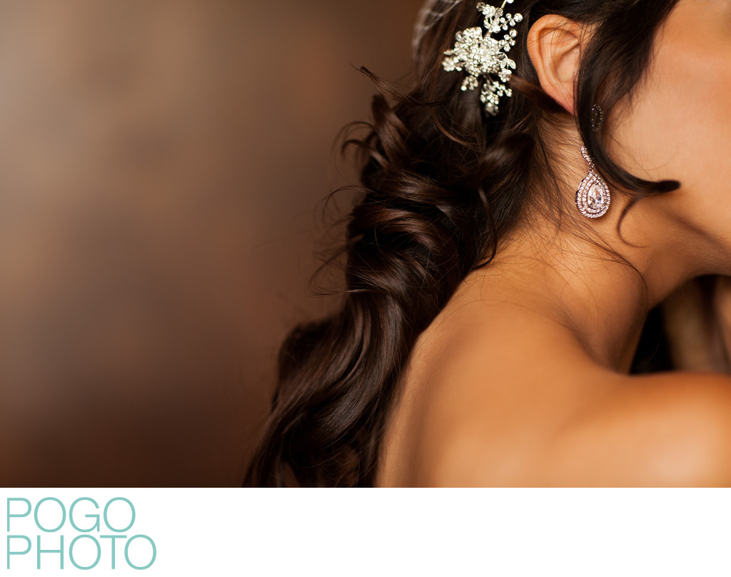 Bridal Hairpiece & Earring Detail Photo, Coconut Grove